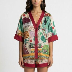 Anna-Kaci Lounge -  Women's Animal Print Pajama Set w Red|Red